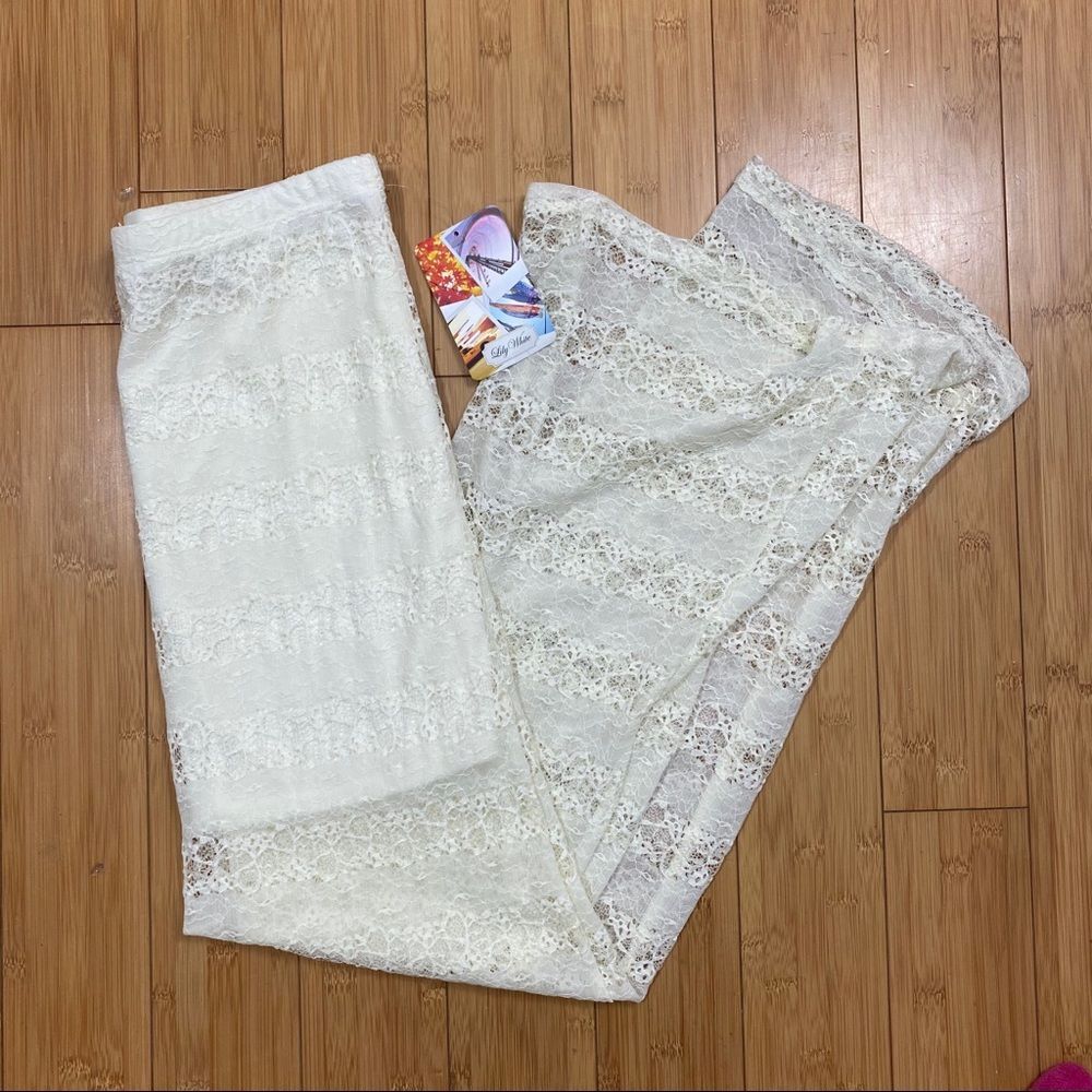 Ivory Skirt w Sheer Eyelet Maxi Overlay